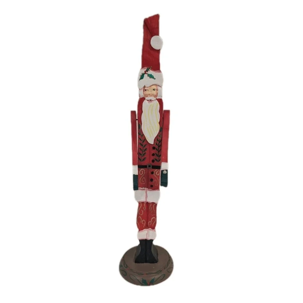 Vintage Santa Claus Figurine Hand Carved Wood Jointed Arms Folk Art 17